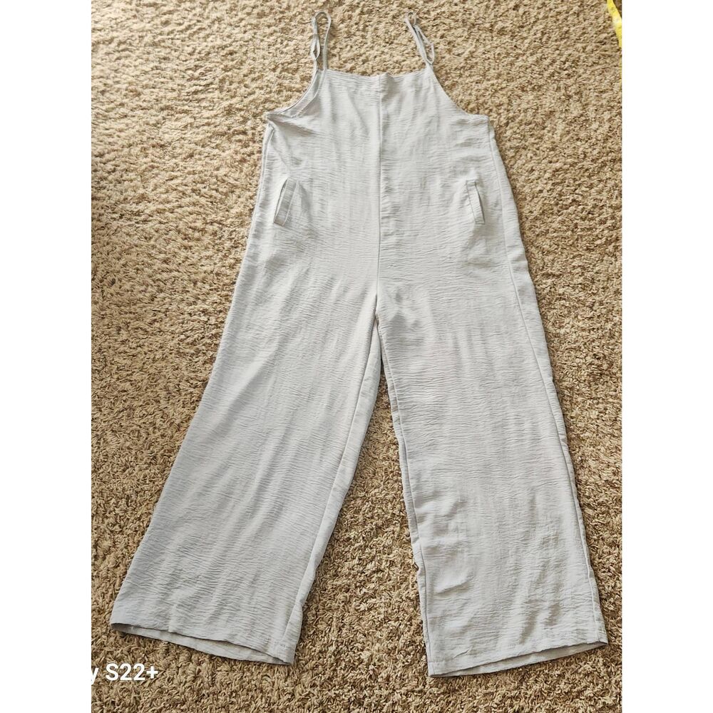 Gray wide leg jumper with adjustable spaghetti straps